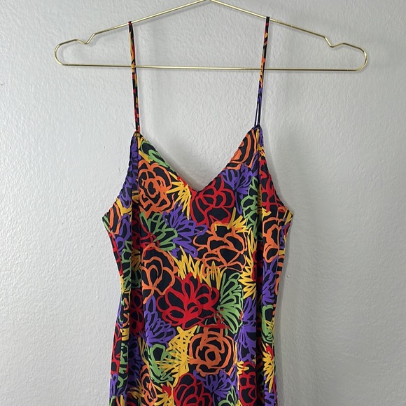 Vintage 80s Papillon by Paula Carbone Floral Handkerchief Slip Dress - Picture 2 of 8